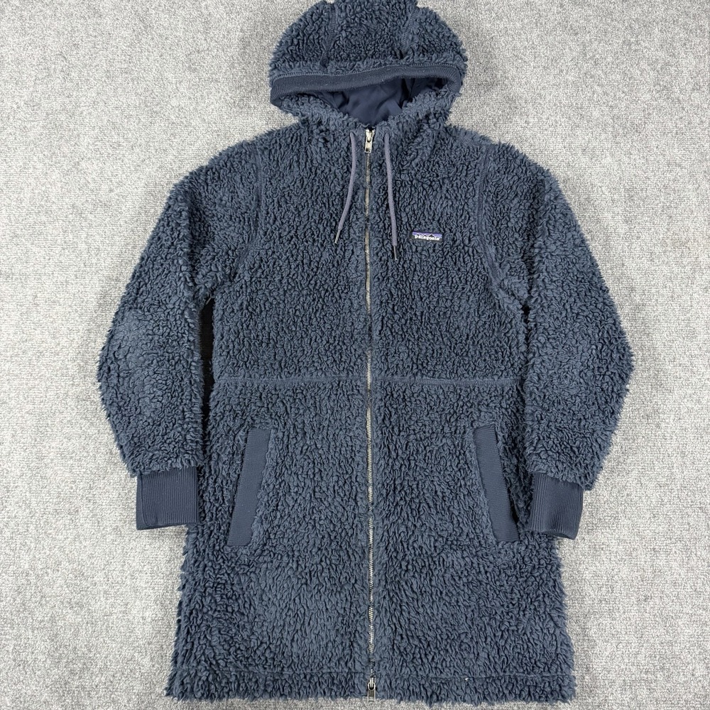 Patagonia Dusty Mesa‎ Parka Womens XS Navy Blue Deep Pile Hooded Read